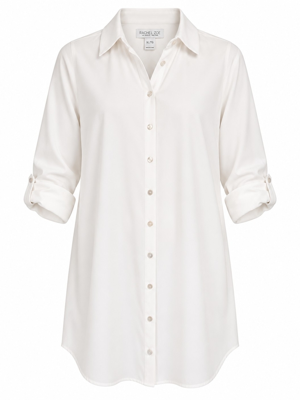 Rachel Zoe White Shirt Dress XL NWT Collared Button Front Long Sleeve Tunic